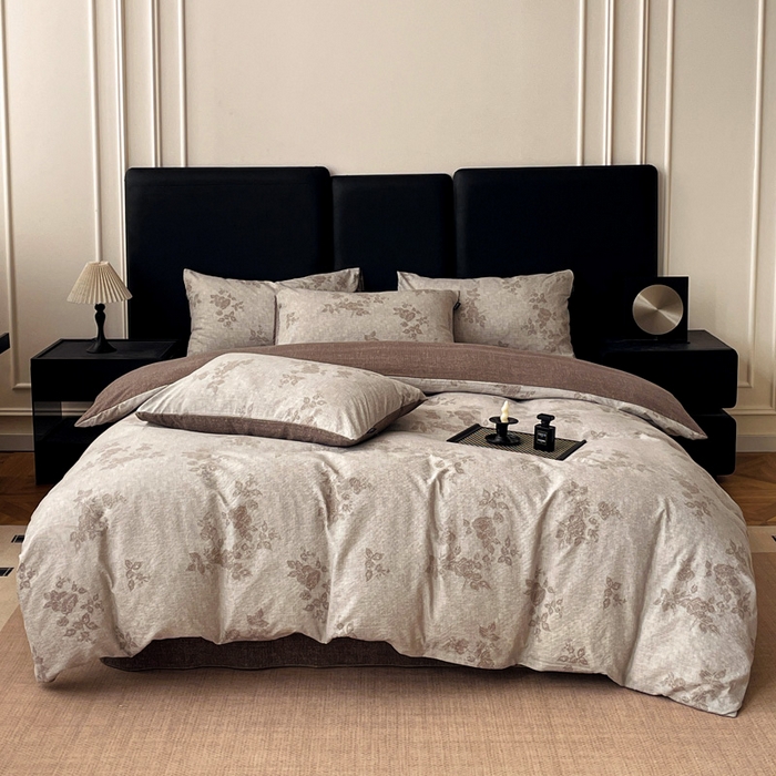 91家纺网 家纺一手货源 找家纺 海岛哥哥 2025新款原麻复古亚麻四件套系列 静谧花香-咖