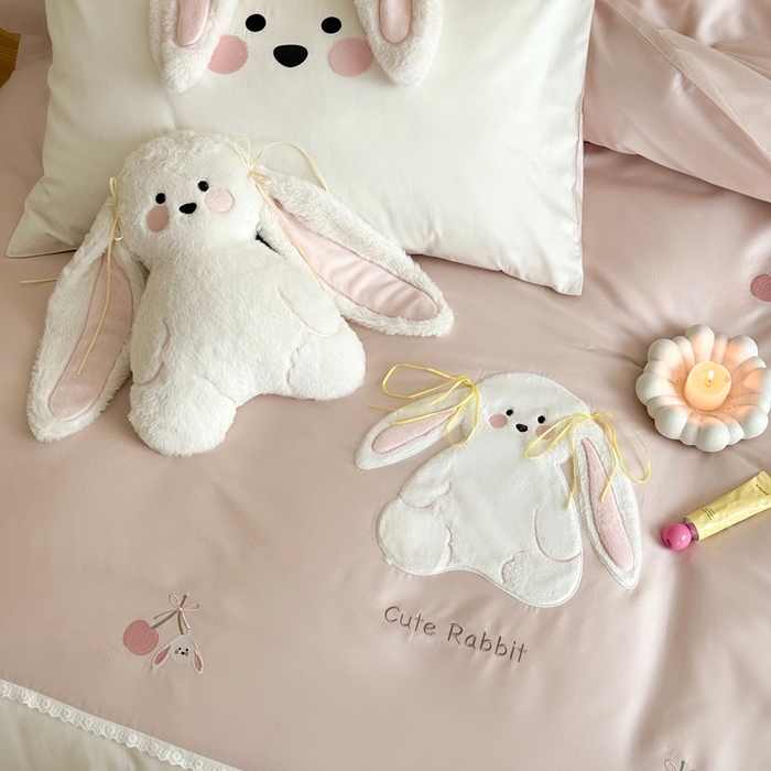 91家纺网 家纺一手货源 找家纺 [91家纺网精选] 新款100S长绒棉精密刺绣系列-樱桃奶兔