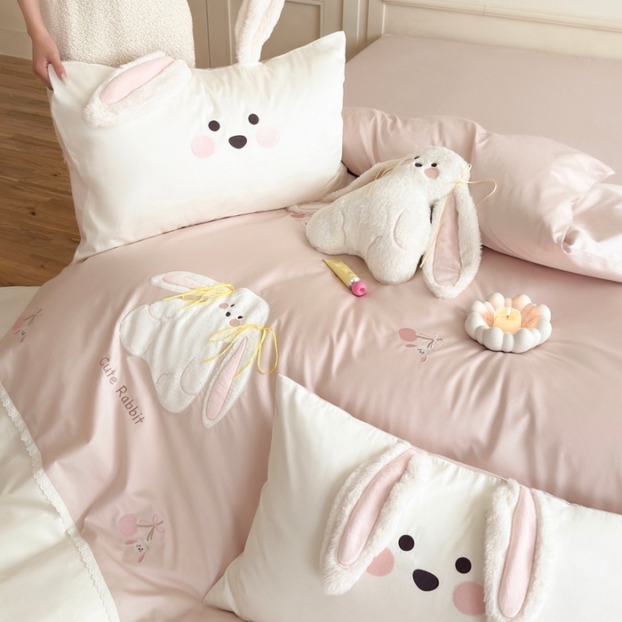 91家纺网 家纺一手货源 找家纺 [91家纺网精选] 新款100S长绒棉精密刺绣系列-樱桃奶兔