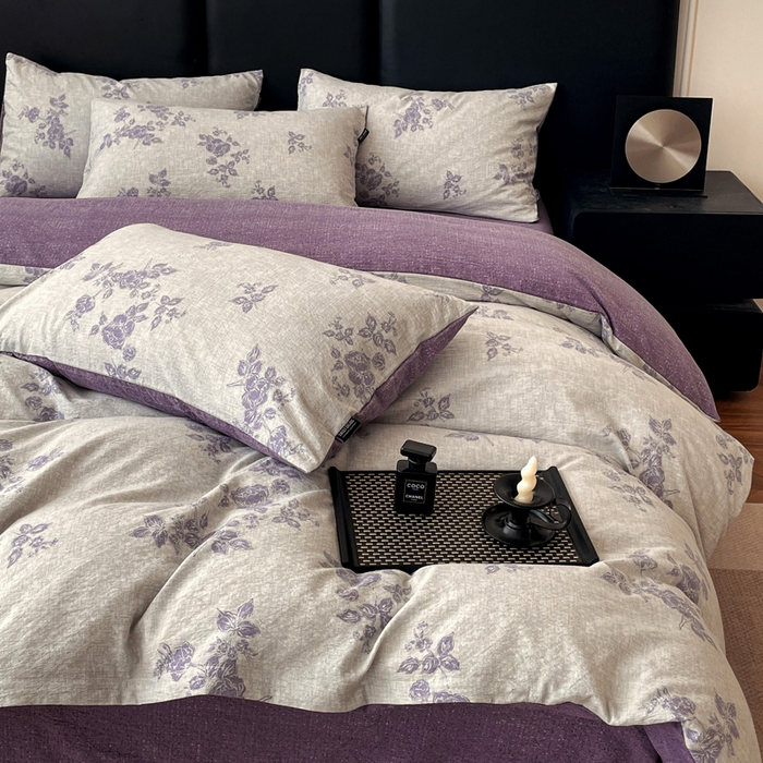 91家纺网 家纺一手货源 找家纺 海岛哥哥 2025新款原麻复古亚麻四件套系列 静谧花香-紫