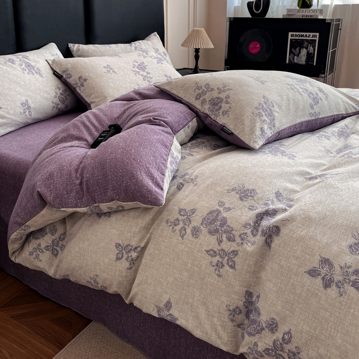 91家纺网 家纺一手货源 找家纺 海岛哥哥 2025新款原麻复古亚麻四件套系列 静谧花香-紫