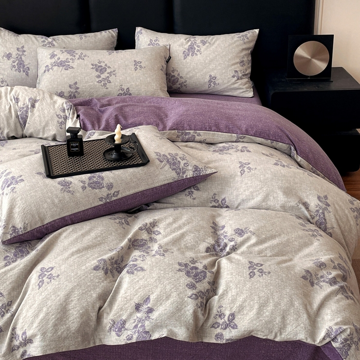 91家纺网 家纺一手货源 找家纺 海岛哥哥 2025新款原麻复古亚麻四件套系列 静谧花香-紫