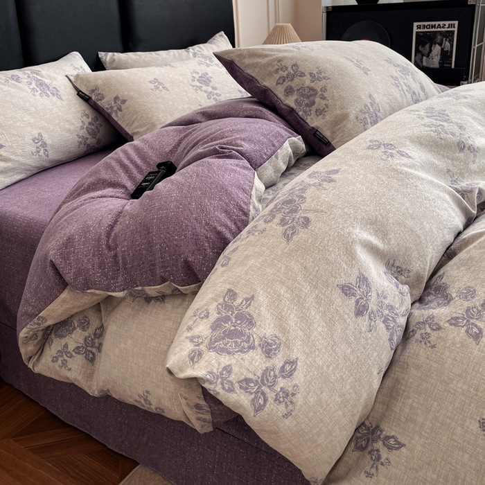 91家纺网 家纺一手货源 找家纺 海岛哥哥 2025新款原麻复古亚麻四件套系列 静谧花香-紫