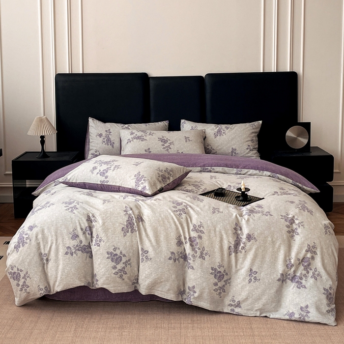 91家纺网 家纺一手货源 找家纺 海岛哥哥 2025新款原麻复古亚麻四件套系列 静谧花香-紫