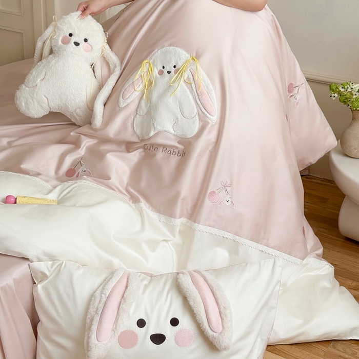 91家纺网 家纺一手货源 找家纺 [91家纺网精选] 新款100S长绒棉精密刺绣系列-樱桃奶兔