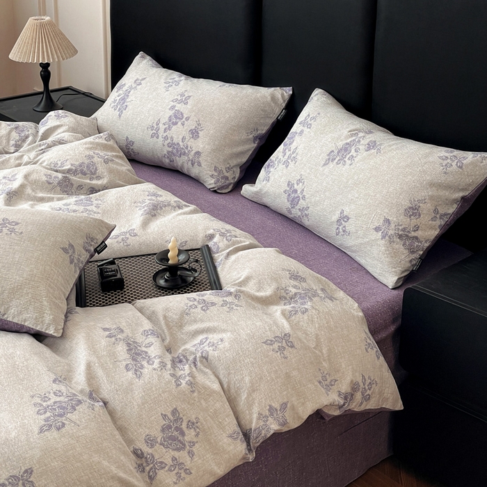 91家纺网 家纺一手货源 找家纺 海岛哥哥 2025新款原麻复古亚麻四件套系列 静谧花香-紫