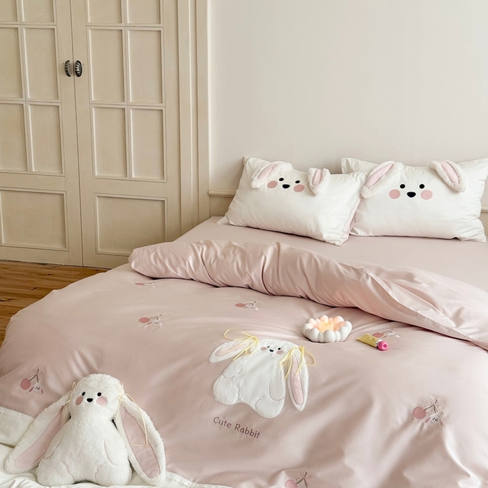 91家纺网 家纺一手货源 找家纺 [91家纺网精选] 新款100S长绒棉精密刺绣系列-樱桃奶兔