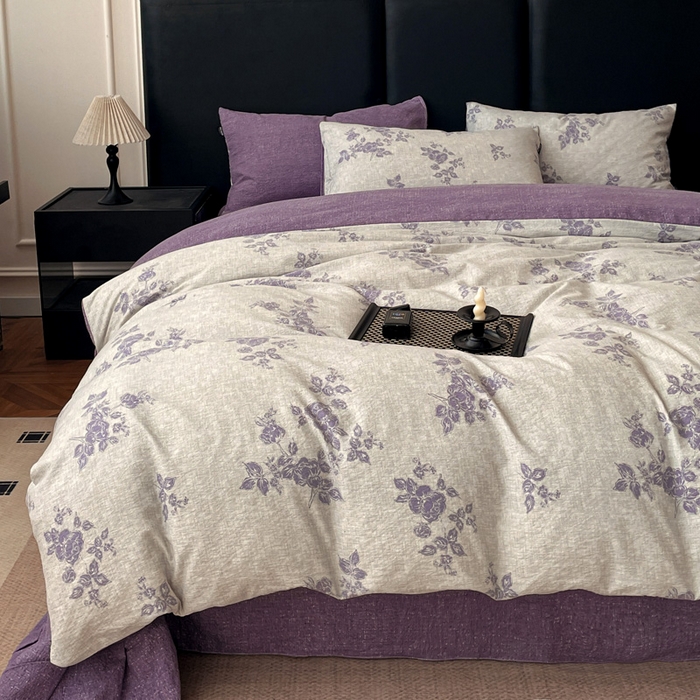 91家纺网 家纺一手货源 找家纺 海岛哥哥 2025新款原麻复古亚麻四件套系列 静谧花香-紫