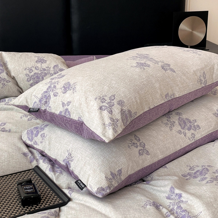 91家纺网 家纺一手货源 找家纺 海岛哥哥 2025新款原麻复古亚麻四件套系列 静谧花香-紫