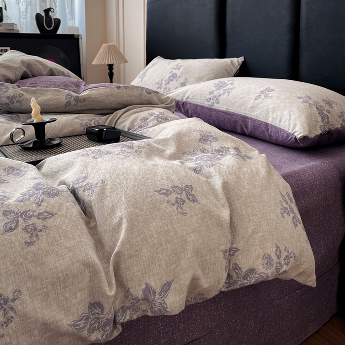 91家纺网 家纺一手货源 找家纺 海岛哥哥 2025新款原麻复古亚麻四件套系列 静谧花香-紫