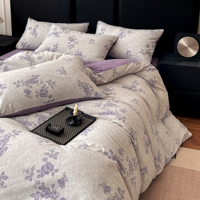 91家纺网 家纺一手货源 找家纺 海岛哥哥 2025新款原麻复古亚麻四件套系列 静谧花香-紫