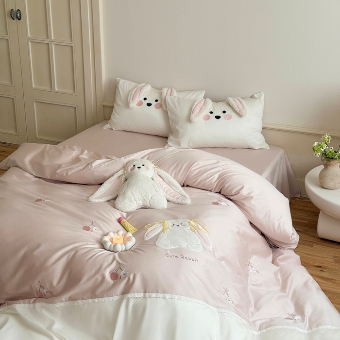 91家纺网 家纺一手货源 找家纺 [91家纺网精选] 新款100S长绒棉精密刺绣系列-樱桃奶兔