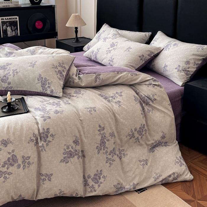 91家纺网 家纺一手货源 找家纺 海岛哥哥 2025新款原麻复古亚麻四件套系列 静谧花香-紫