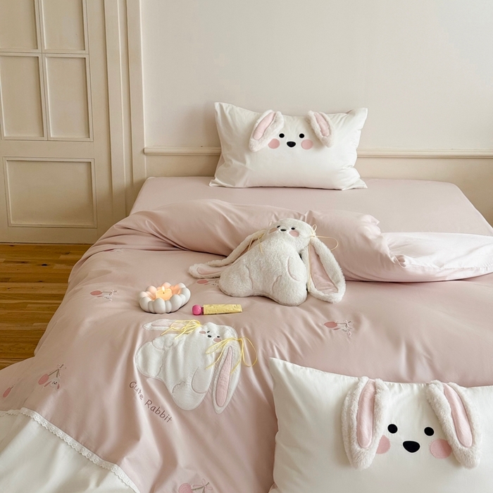 91家纺网 家纺一手货源 找家纺 [91家纺网精选] 新款100S长绒棉精密刺绣系列-樱桃奶兔