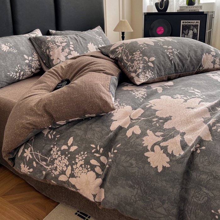 91家纺网 家纺一手货源 找家纺 海岛哥哥 2025新款原麻复古亚麻四件套系列 兰亭序-灰