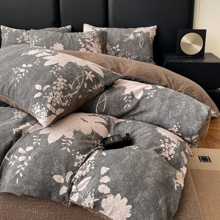 91家纺网 家纺一手货源 找家纺 海岛哥哥 2025新款原麻复古亚麻四件套系列 兰亭序-灰