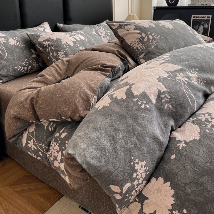 91家纺网 家纺一手货源 找家纺 海岛哥哥 2025新款原麻复古亚麻四件套系列 兰亭序-灰