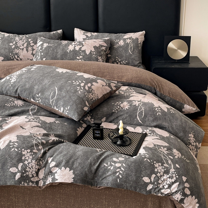 91家纺网 家纺一手货源 找家纺 海岛哥哥 2025新款原麻复古亚麻四件套系列 兰亭序-灰