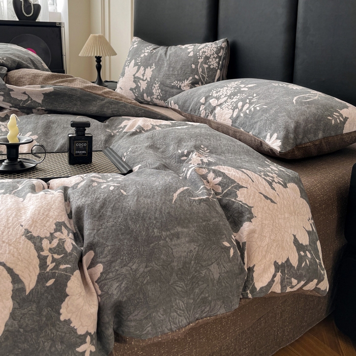 91家纺网 家纺一手货源 找家纺 海岛哥哥 2025新款原麻复古亚麻四件套系列 兰亭序-灰