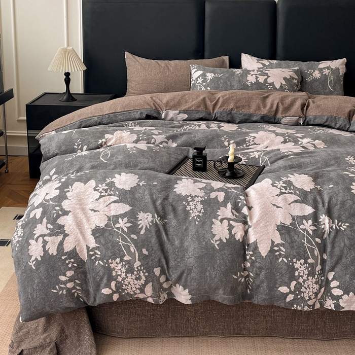 91家纺网 家纺一手货源 找家纺 海岛哥哥 2025新款原麻复古亚麻四件套系列 兰亭序-灰