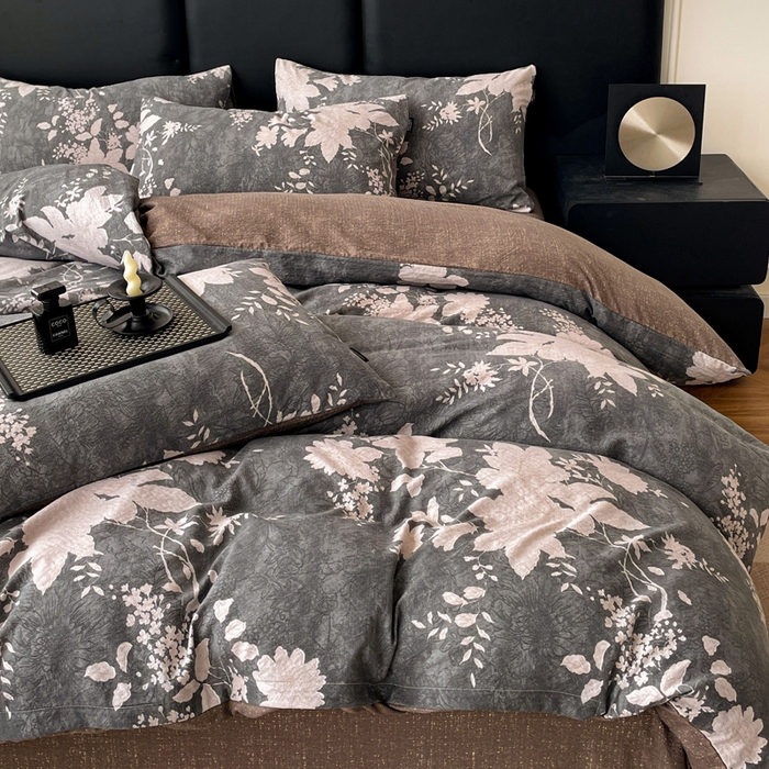 91家纺网 家纺一手货源 找家纺 海岛哥哥 2025新款原麻复古亚麻四件套系列 兰亭序-灰