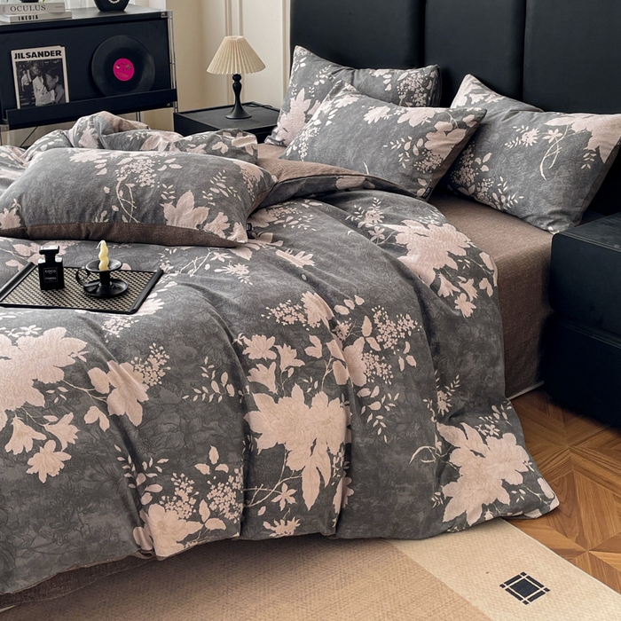 91家纺网 家纺一手货源 找家纺 海岛哥哥 2025新款原麻复古亚麻四件套系列 兰亭序-灰