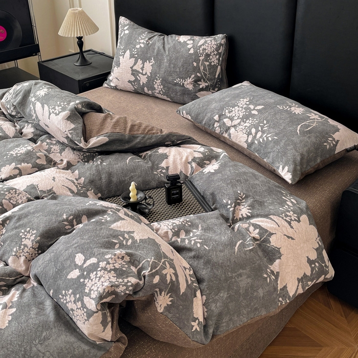 91家纺网 家纺一手货源 找家纺 海岛哥哥 2025新款原麻复古亚麻四件套系列 兰亭序-灰