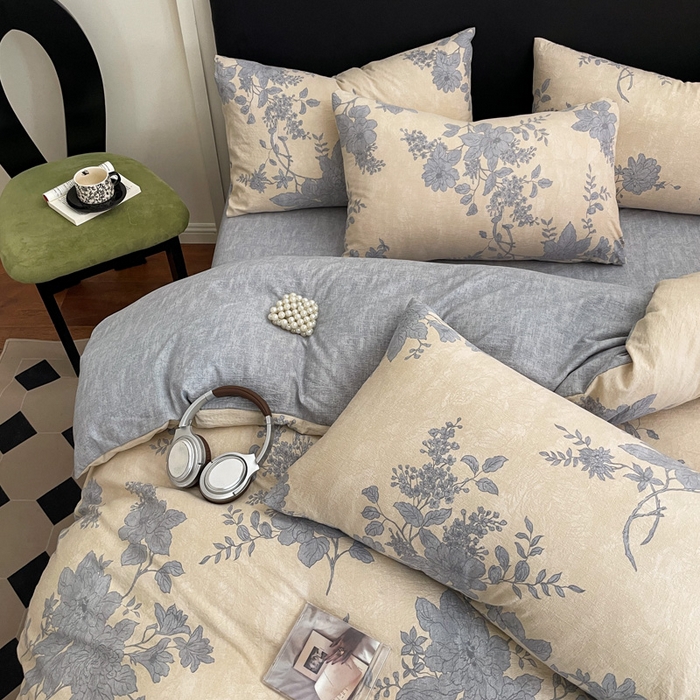 91家纺网 家纺一手货源 找家纺 海岛哥哥 2025新款原麻复古亚麻四件套系列 兰亭序-米