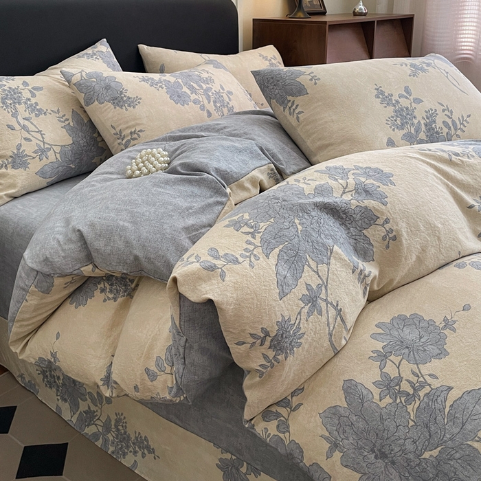 91家纺网 家纺一手货源 找家纺 海岛哥哥 2025新款原麻复古亚麻四件套系列 兰亭序-米