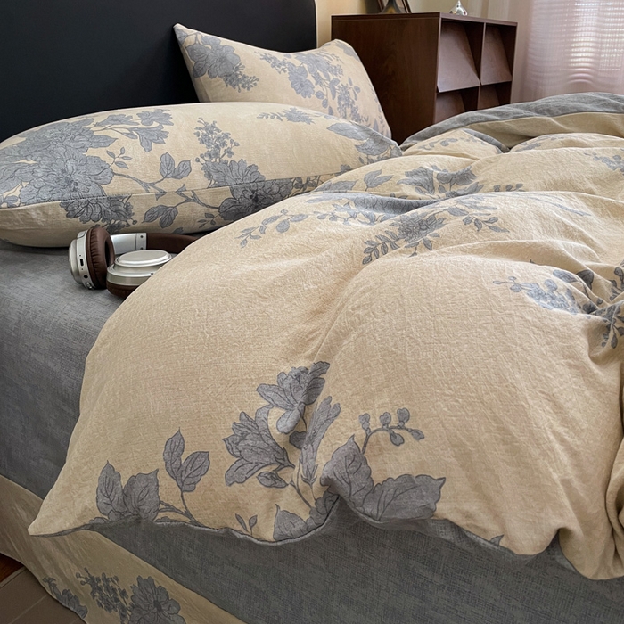 91家纺网 家纺一手货源 找家纺 海岛哥哥 2025新款原麻复古亚麻四件套系列 兰亭序-米