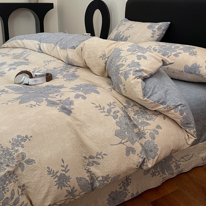 91家纺网 家纺一手货源 找家纺 海岛哥哥 2025新款原麻复古亚麻四件套系列 兰亭序-米