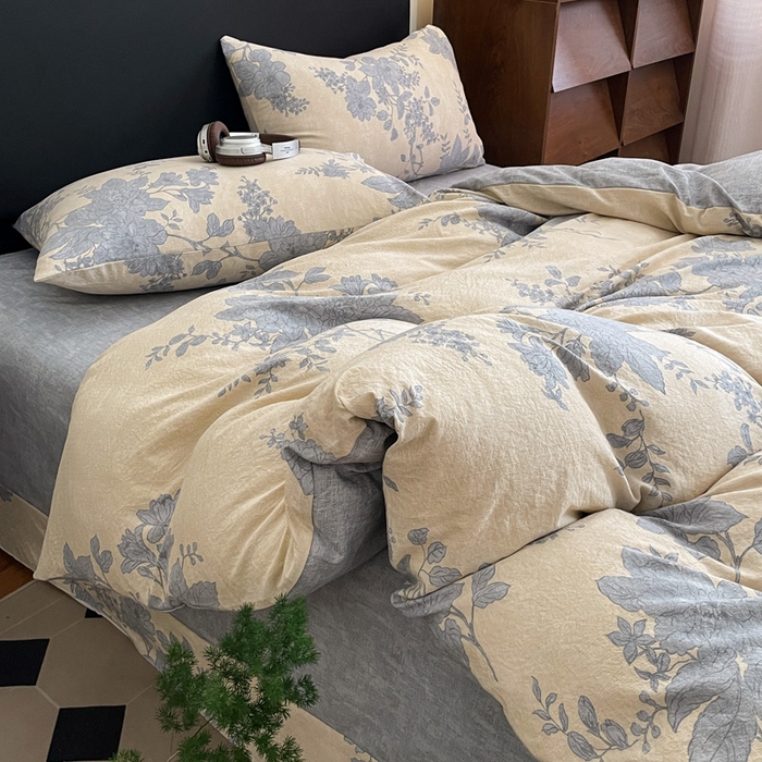 91家纺网 家纺一手货源 找家纺 海岛哥哥 2025新款原麻复古亚麻四件套系列 兰亭序-米