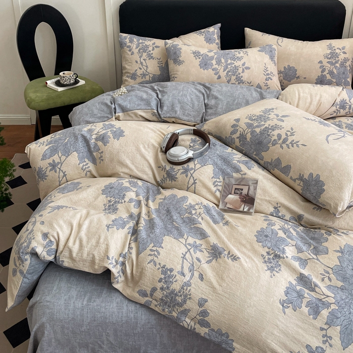 91家纺网 家纺一手货源 找家纺 海岛哥哥 2025新款原麻复古亚麻四件套系列 兰亭序-米