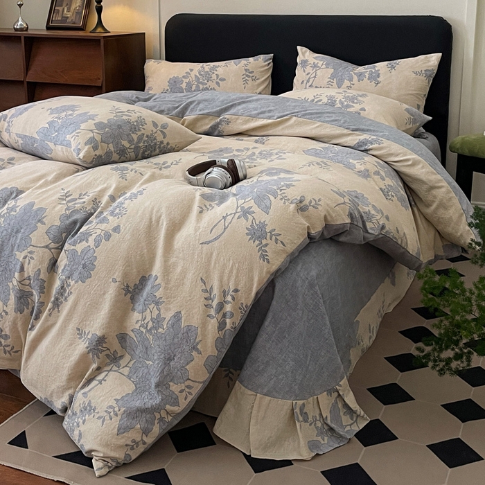 91家纺网 家纺一手货源 找家纺 海岛哥哥 2025新款原麻复古亚麻四件套系列 兰亭序-米