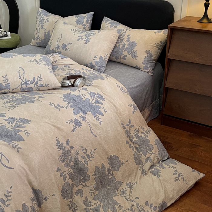 91家纺网 家纺一手货源 找家纺 海岛哥哥 2025新款原麻复古亚麻四件套系列 兰亭序-米