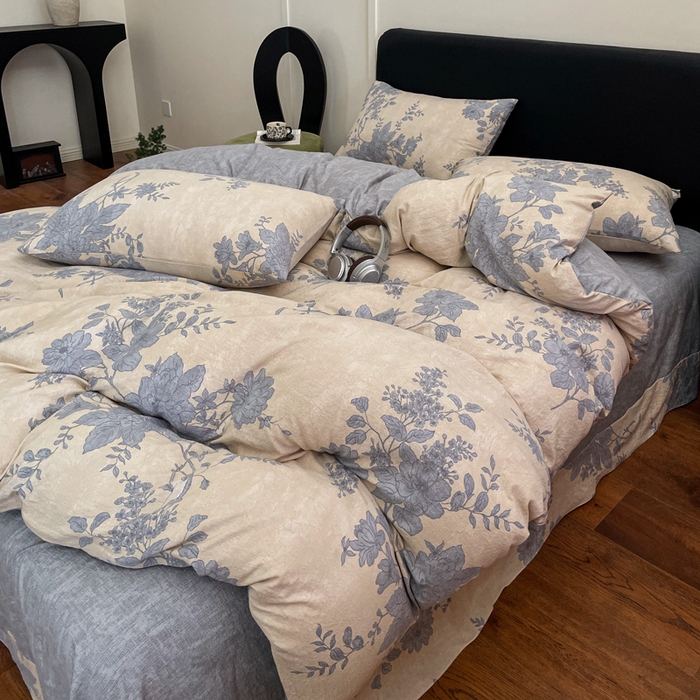 91家纺网 家纺一手货源 找家纺 海岛哥哥 2025新款原麻复古亚麻四件套系列 兰亭序-米