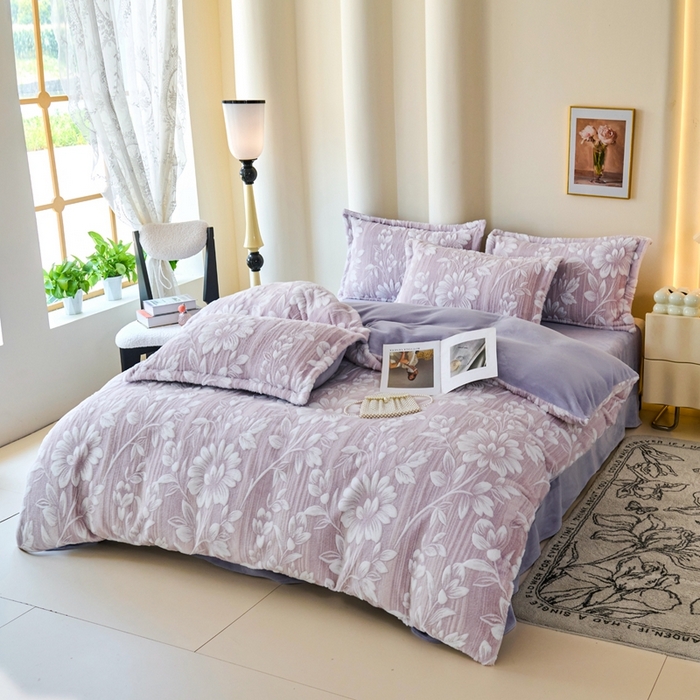 91家纺网 家纺一手货源 找家纺 尚品凤凰 2025兔毛绒四件套 春絮  紫