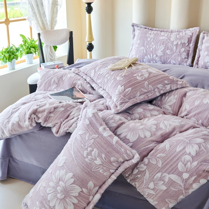 91家纺网 家纺一手货源 找家纺 尚品凤凰 2025兔毛绒四件套 春絮  紫