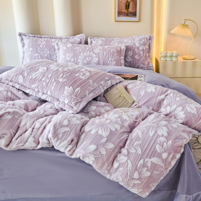 91家纺网 家纺一手货源 找家纺 尚品凤凰 2025兔毛绒四件套 春絮  紫