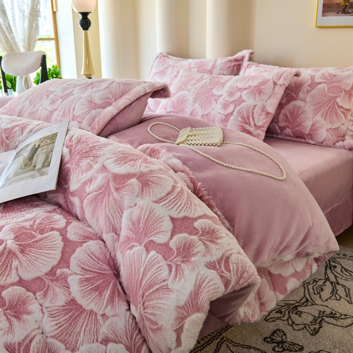 91家纺网 家纺一手货源 找家纺 尚品凤凰 2025兔毛绒四件套 雪莉  粉紫