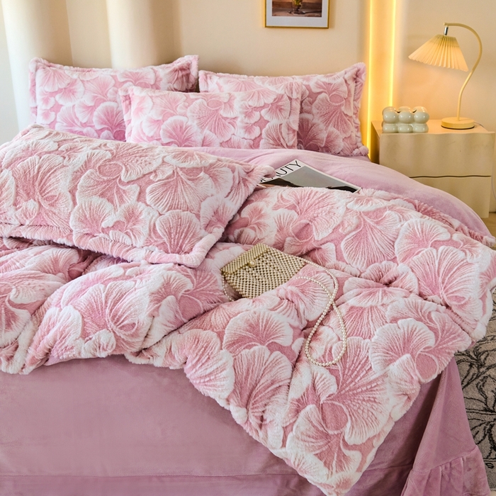 91家纺网 家纺一手货源 找家纺 尚品凤凰 2025兔毛绒四件套 雪莉  粉紫