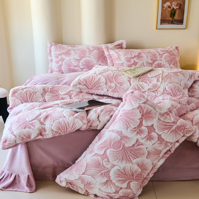 91家纺网 家纺一手货源 找家纺 尚品凤凰 2025兔毛绒四件套 雪莉  粉紫