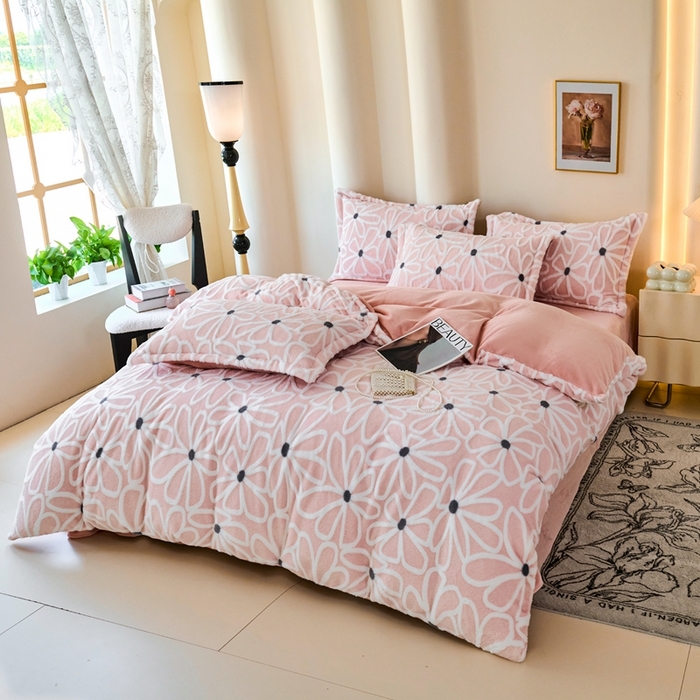 91家纺网 家纺一手货源 找家纺 尚品凤凰 2025兔毛绒四件套 伊柠  粉