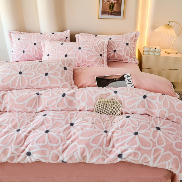 91家纺网 家纺一手货源 找家纺 尚品凤凰 2025兔毛绒四件套 伊柠  粉