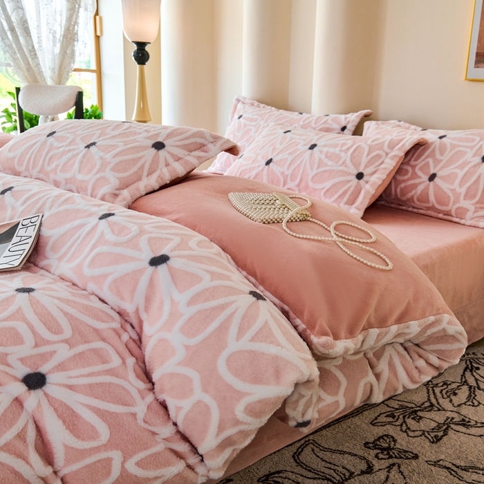 91家纺网 家纺一手货源 找家纺 尚品凤凰 2025兔毛绒四件套 伊柠  粉