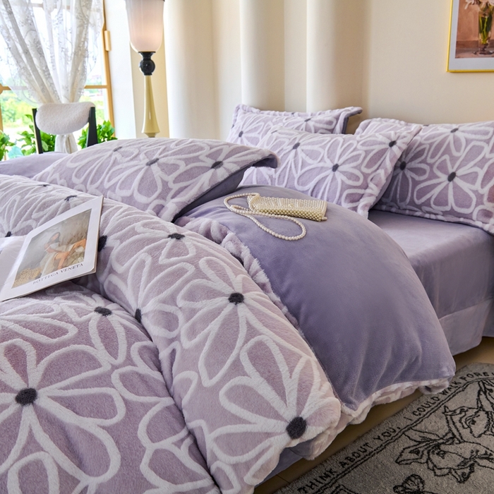 91家纺网 家纺一手货源 找家纺 尚品凤凰 2025兔毛绒四件套 伊柠  紫