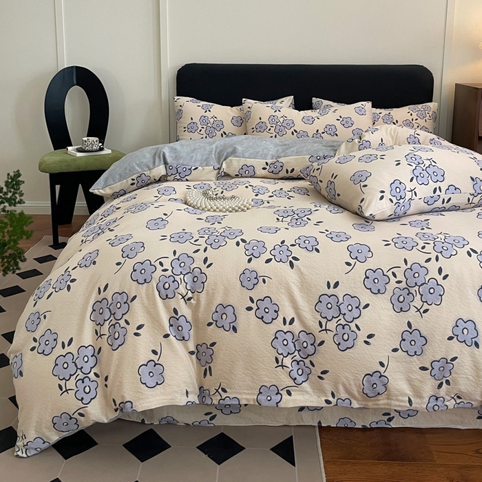 91家纺网 家纺一手货源 找家纺 海岛哥哥 2025新款原麻复古亚麻四件套系列 素韵花香