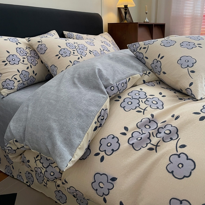 91家纺网 家纺一手货源 找家纺 海岛哥哥 2025新款原麻复古亚麻四件套系列 素韵花香