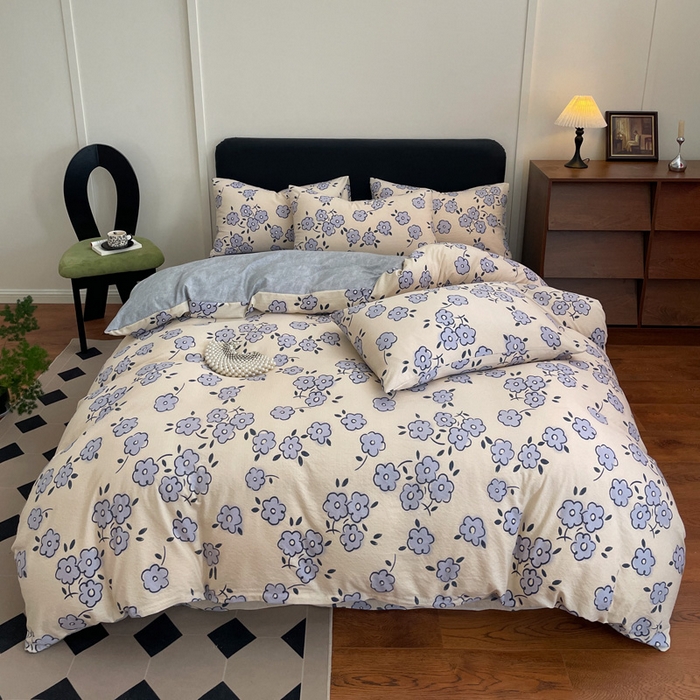 91家纺网 家纺一手货源 找家纺 海岛哥哥 2025新款原麻复古亚麻四件套系列 素韵花香