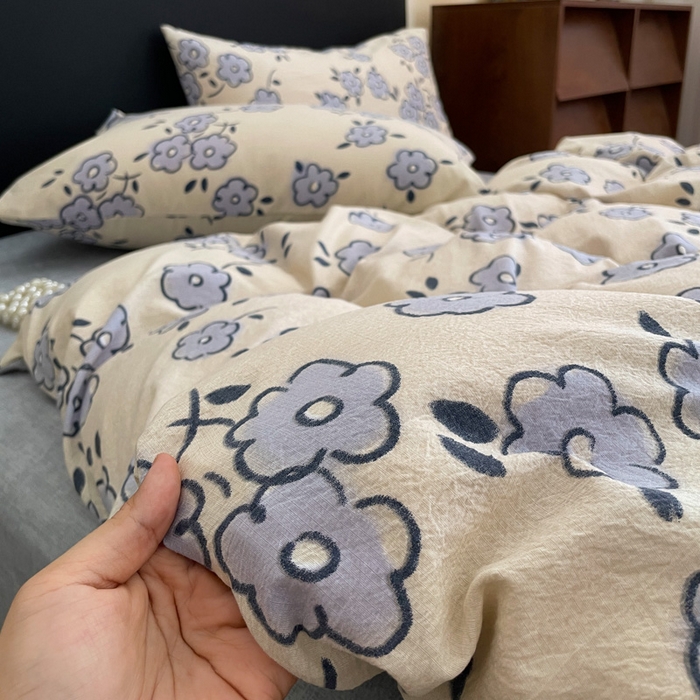 91家纺网 家纺一手货源 找家纺 海岛哥哥 2025新款原麻复古亚麻四件套系列 素韵花香